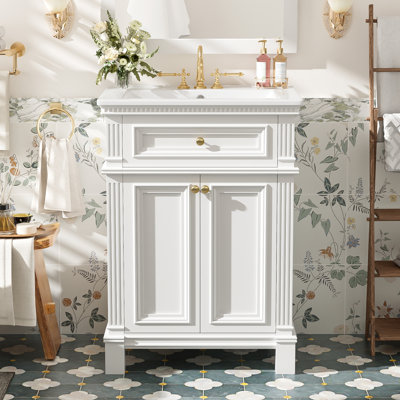 Meuble-lavabo 24 po avec lavabo en céramique rétro