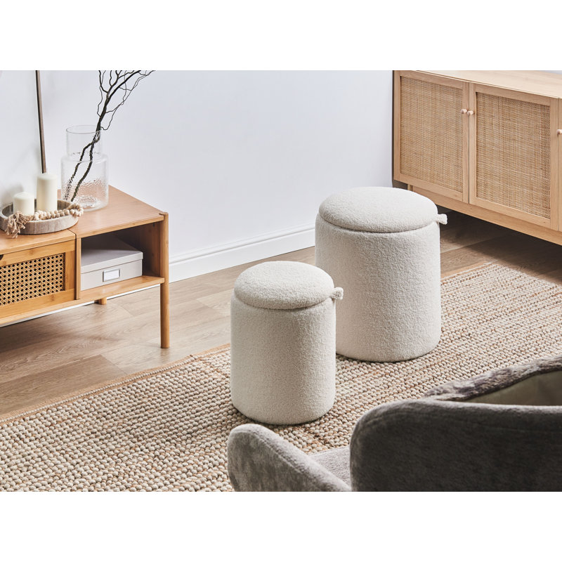 BEREA 40cm Wide Round Solid Colour Pouffe Ottoman with Storage