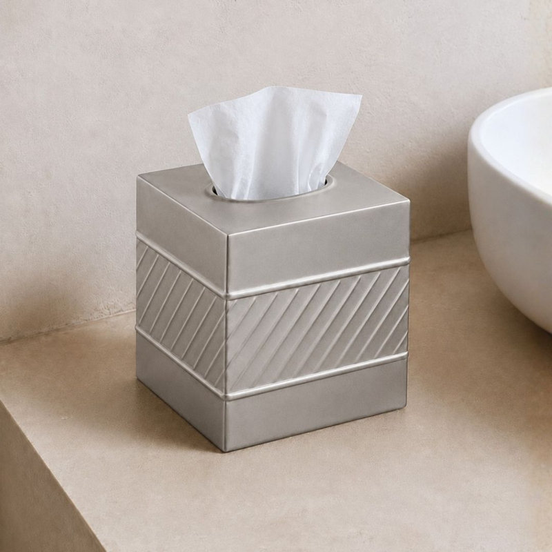Wave Embossed Metal Tissue Box Cover, Silver