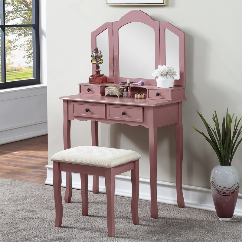 Ensemble coiffeuse et tabouret en bois