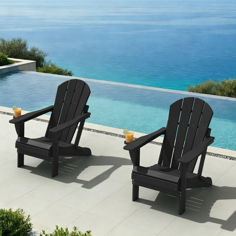 Outdoor Foldable Adirondack Chair Set HDPE Fire Pit Chair Weather Resistant, Black