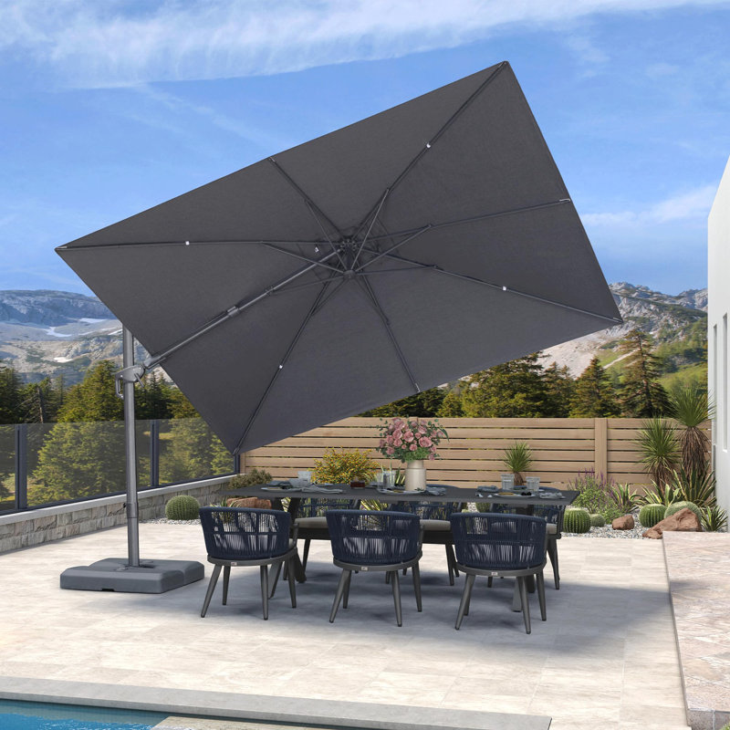 Cantilever Patio Umbrella Outdoor Aluminum Offset Square Umbrella with 3 Years Fade Resistance Recycled Fabric and 360-degree Rotation