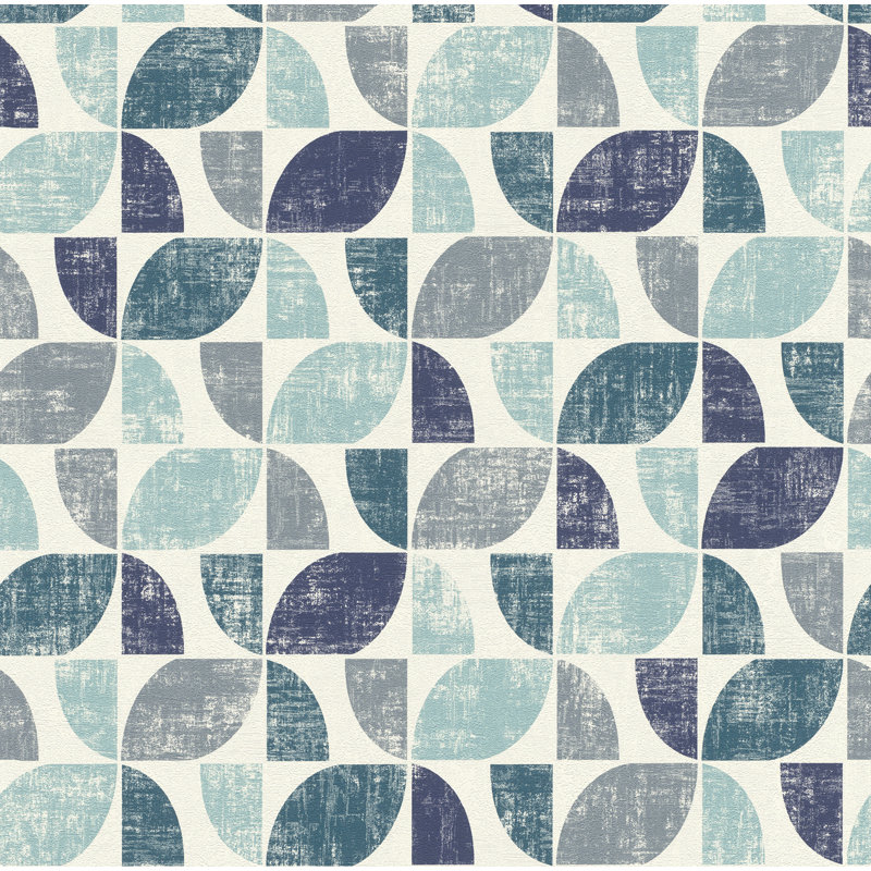 Rouleau de papier peint géométrique L 33 pi x l 20,5 po Kennelly, Bleu