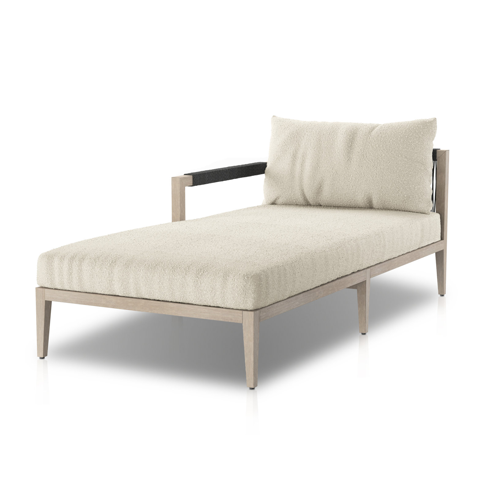 Kristine 33'' Outdoor Teak Chaise Lounge, Fiqa Cream Boucle, Weathered Gray/Dark Gray
