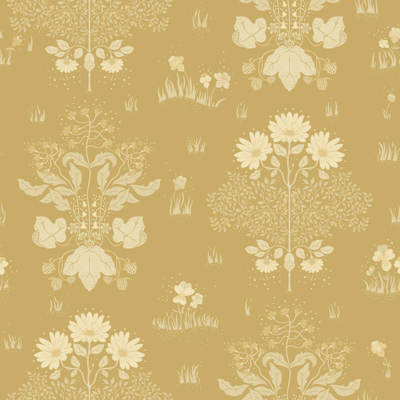 Hjarterum Edla Wild Flower Field 10.05m x 53cm Matte Wallpaper Roll, Yellow