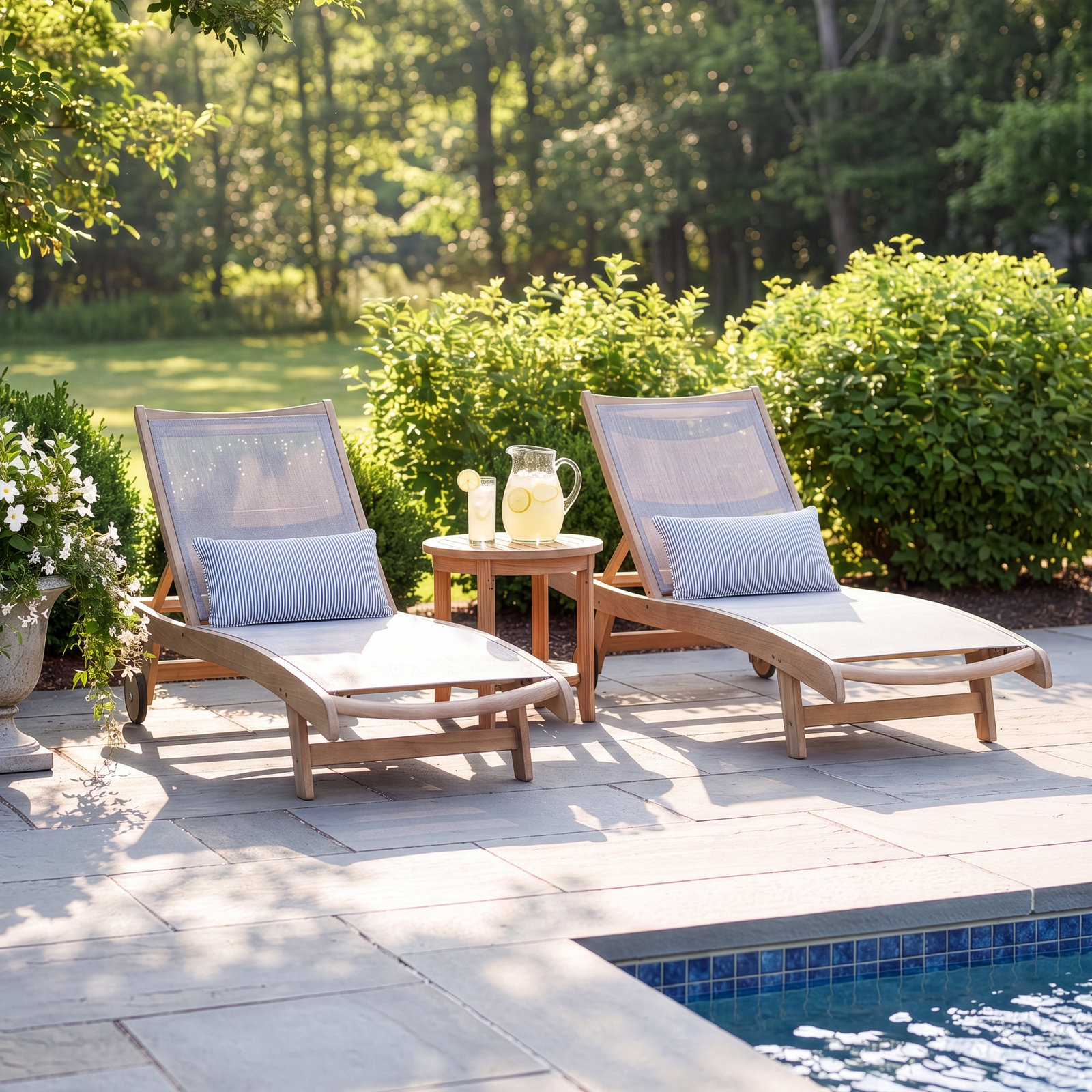 Delphi 83" Eucalyptus Patio Chaise Lounge Set