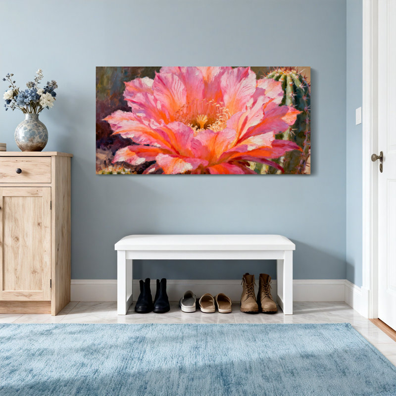 Plantes et fleurs, cactus rose, reproduction d'art sur toile, H 28 po x l 58 po