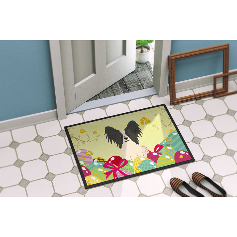 Saroyan Non-Slip Easter Outdoor Doormat, Black/White/Yellow, 18"W X 27"L