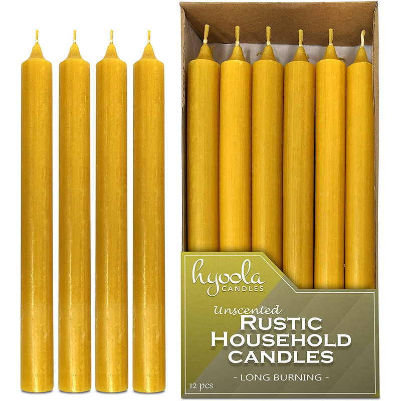 Hyoola, chandelles droites effilées sans fumée de 10 pouces - brun clair Sahara rustique, Jaune moutarde rustique