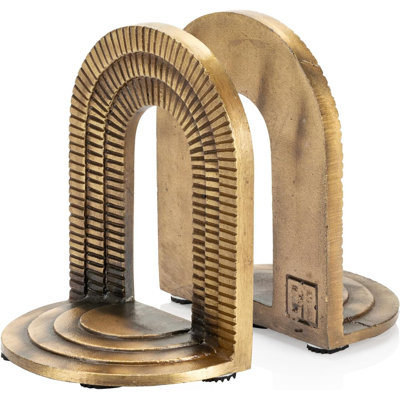 Cast Iron Brick Arch Bookends Set, Antique Brass Book Ends, 2 Decorative Book Holders for Shelves or Bookcase, Stylish Brass, Non-Skid Anti-Slip Heavy Duty, Home Décor Gift