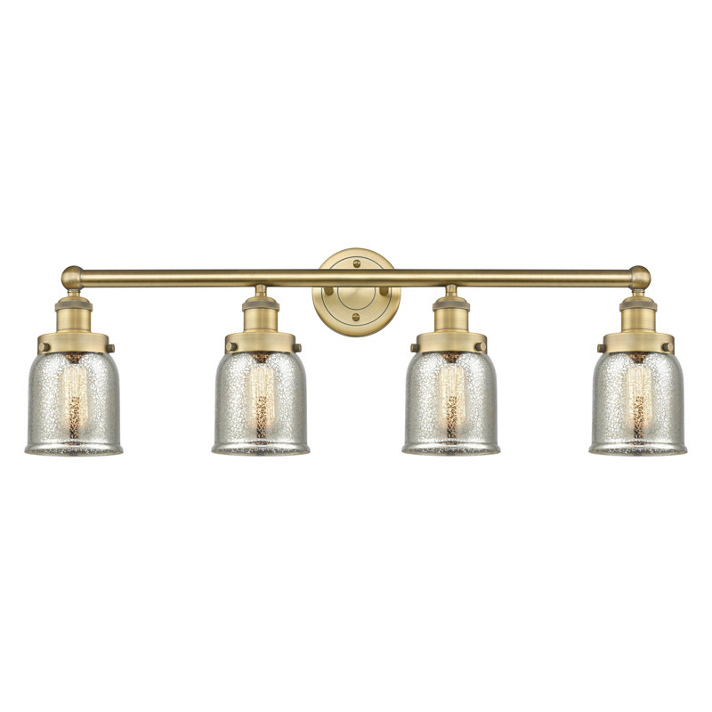Éclairage pour meuble-lavabo à 4 lumières à intensité variable Asheton, Argent mercuré plaqué, Laiton brossé