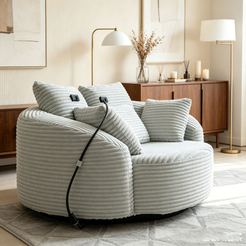 Fauteuil demi-tonneau pivotant à 360 °, LIGHT GREY