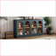 Buffet 4 portes avec portes en verre arquées, tablettes réglables, grand rangement (bleu marine) | Bois de pin et panneau de fibres à densité moyenne
