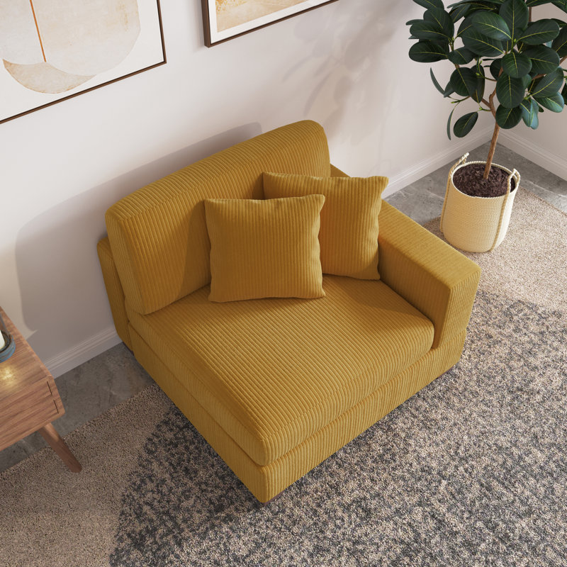 Milbrey Upholstered Orange Corduroy Armchair with Pillow Back and Solid Wood Legs, Orange, Corduroy