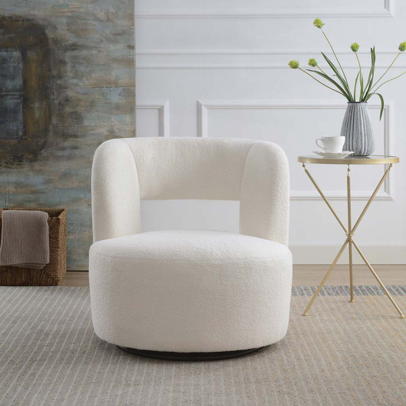 Fauteuil demi-tonneau pivotant en tissu Teddy, Nounours crème