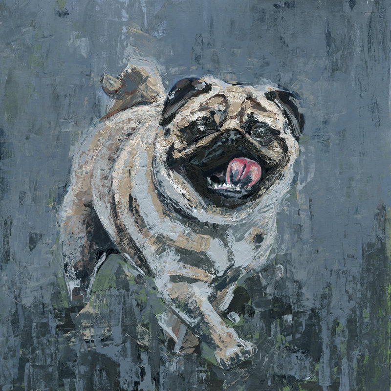 Walking Pug by Parvez Taj - Wrapped Canvas Painting, 66cm H x 66cm W x 3.81cm D
