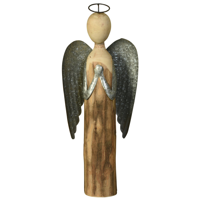 Wood and Metal  Praying Angel Christmas Figurine, 24" H x 9" W x 4" D