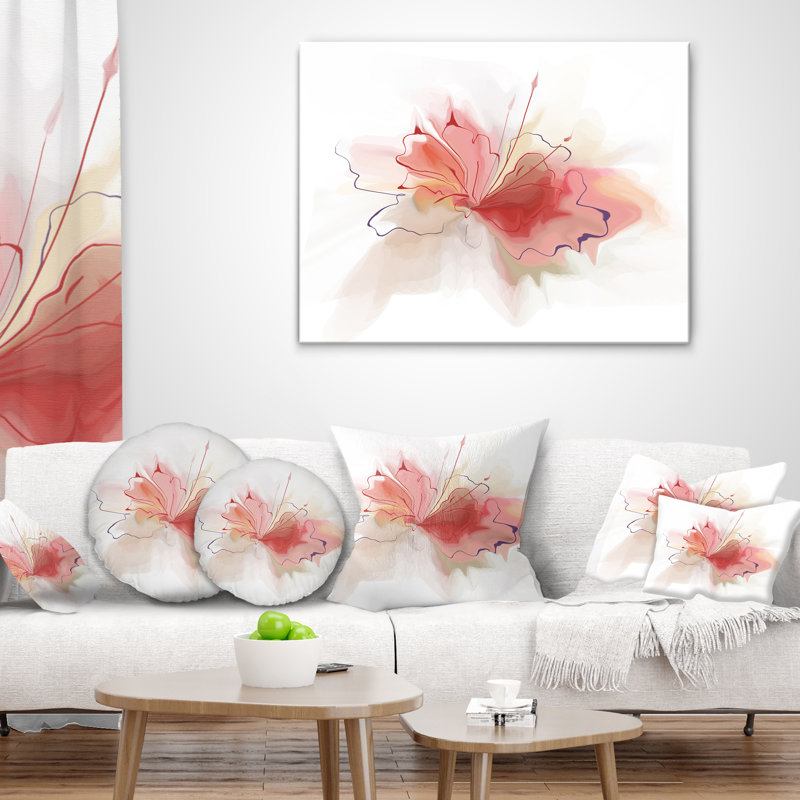 Croquis de fleur rose aquarelle - coussin imprimé floral, 18 po x 18 po, Coussin décoratif