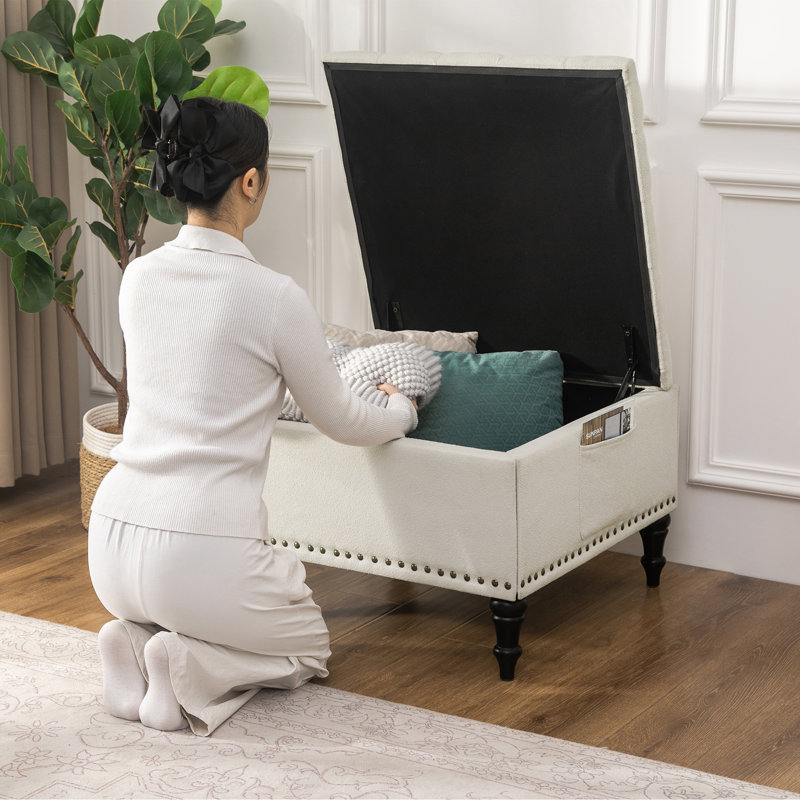 Banc de rangement avec repose-pieds 28 po, Beige