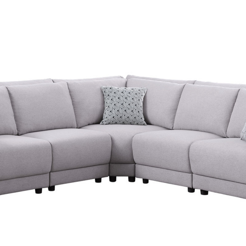 Penelope Light Grey Linen Fabric Reversible L-Shape Sectional Sofa With Pillows