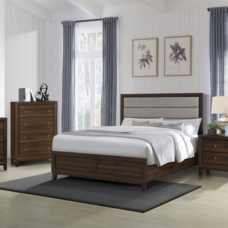 Anza Walnut Upholstered Queen Bed