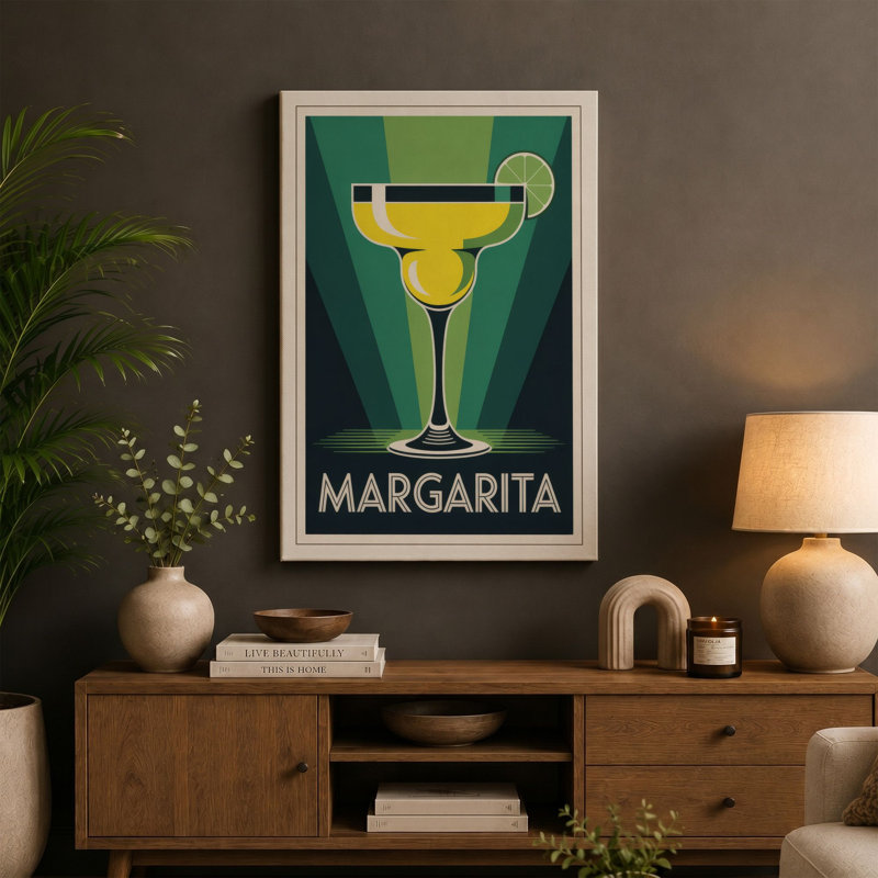 Margarita Poster Art Deco - Wrapped Canvas, 24x16 - 61.0 x 40.6 cm, Teal Border