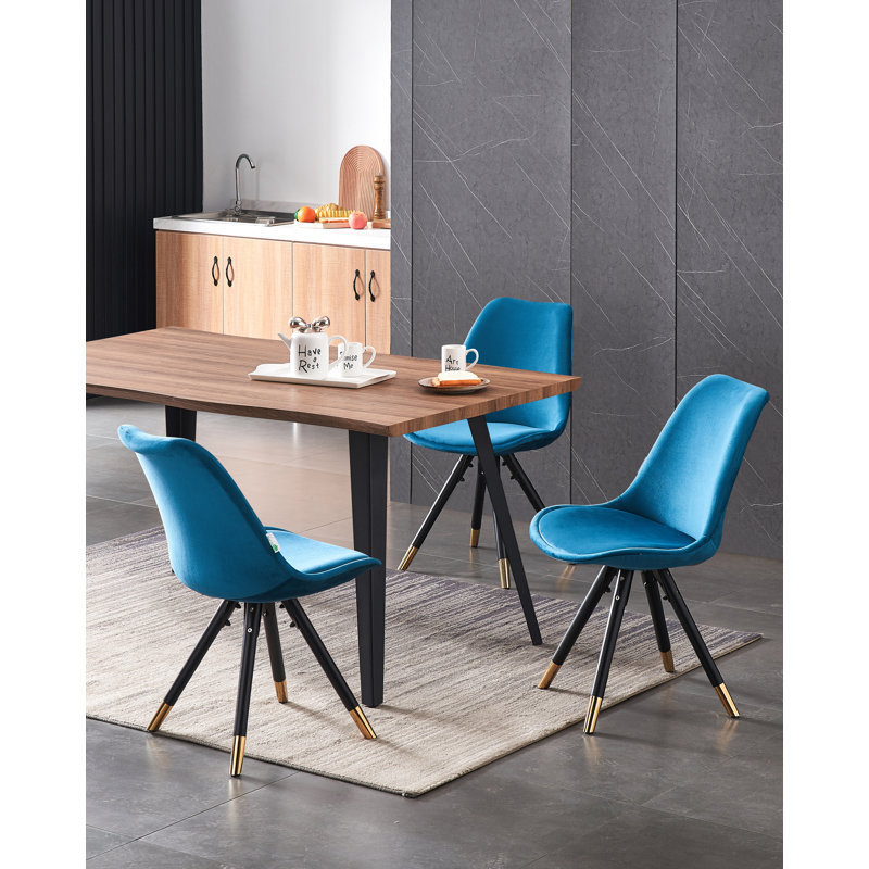 Gruffudd 4 Person Dining set - a Rectangular Wooden Dining Table with Metal Legs and a Set of 4 Quilted Velvet Dining Chairs for Dining Room - Modern Dining Table Set