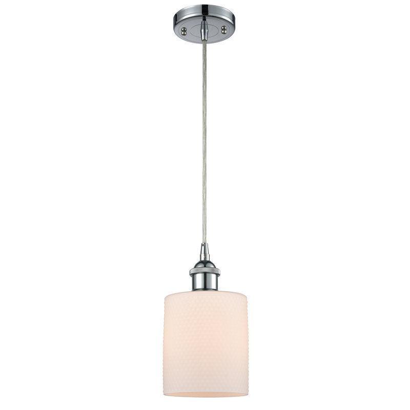 Luminaire suspendu cylindrique à 1 lumière Hedde, H 8 po x l 5 po x P 5 po, Blanc mat, Laiton antique noir