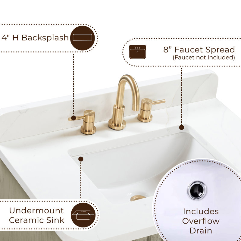 Blakely 36" Free Standing Single Bathroom Vanity with Quartz Top, Gray, Gold