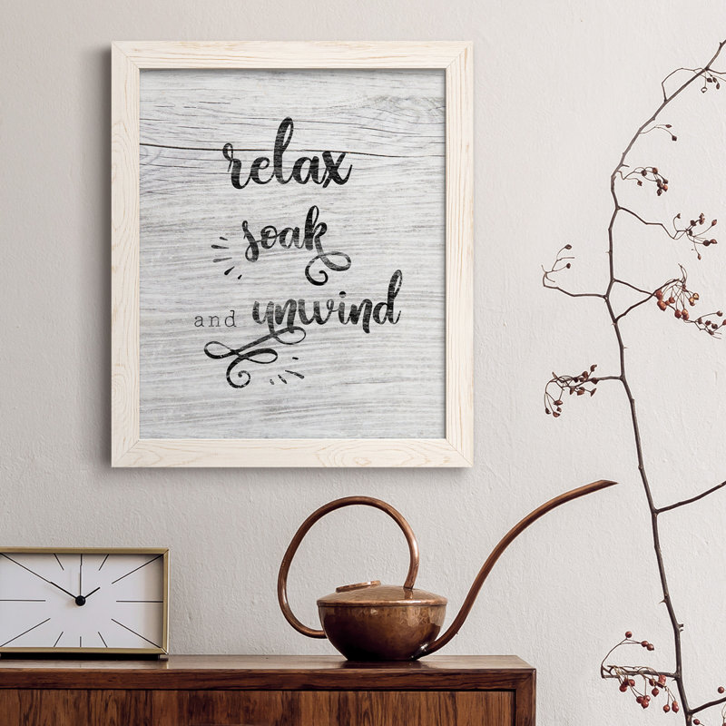 Relax Soak Unwind - cadre photo, art textuel sur toile, H 44 po x l 31 po x P 1 po, Toile avec cadre blanc