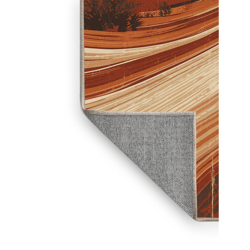 Tapis brun / beige beige lavable à la machine à motif rétro style rustique Peksenak, Carré 7 pi