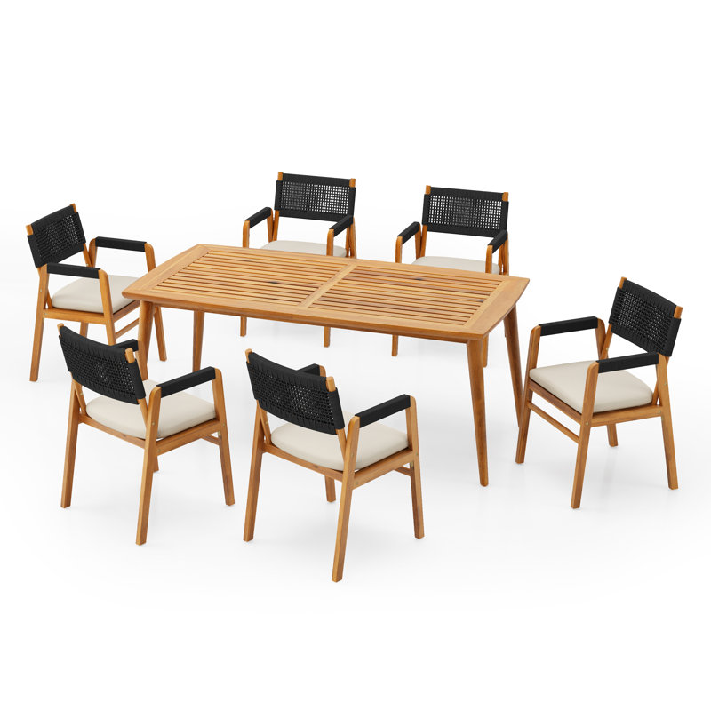 Kinlyn 7-Piece Wood & Rope Dining Set, Black/Natural
