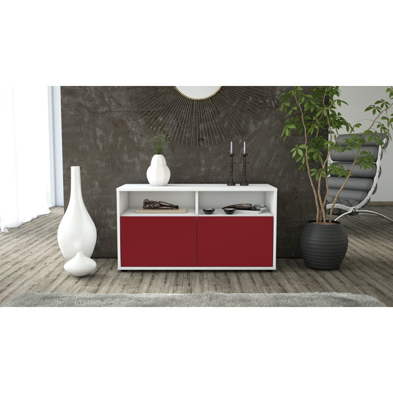 Odum 92cm W Chest of Drawers, High gloss white/Red