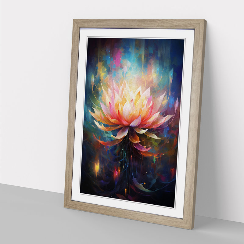 Lotus Flower Abstract - Single Picture Frame Print on Wood, Oak, 64cm H x 46cm W x 2cm D