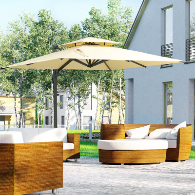 Parasol décalé de 10 pi avec inclinaison, rotation à 360 degrés et base en aluminium pour un confort extérieur accru