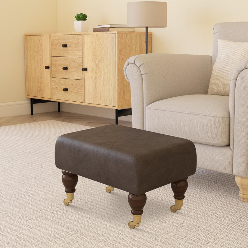 Collado Wood Caster Leg, Mahogany, Dark Brown, Italian Leather