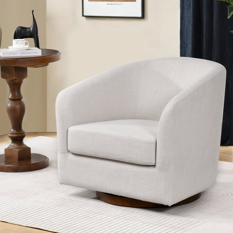 Fauteuil demi-tonneau pivotant de 31,3 po de largeur avec base en bois
