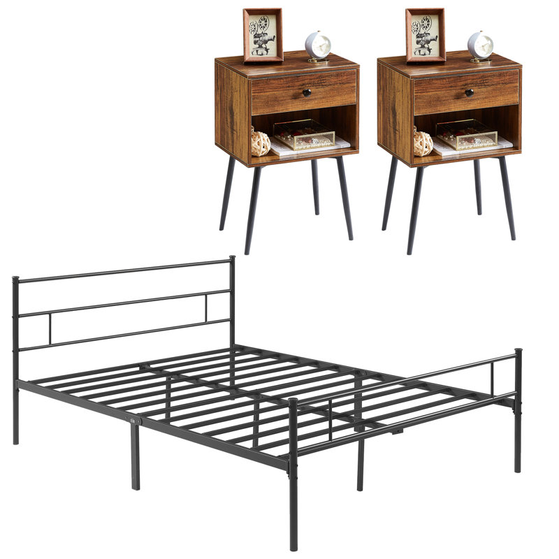 Ensemble de chambre avec lit plateforme 3 pièces Kempst, Double