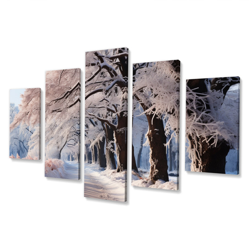 Winter Frosty Forest III - Art mural sur toile paysage d'hiver - 5 panneaux