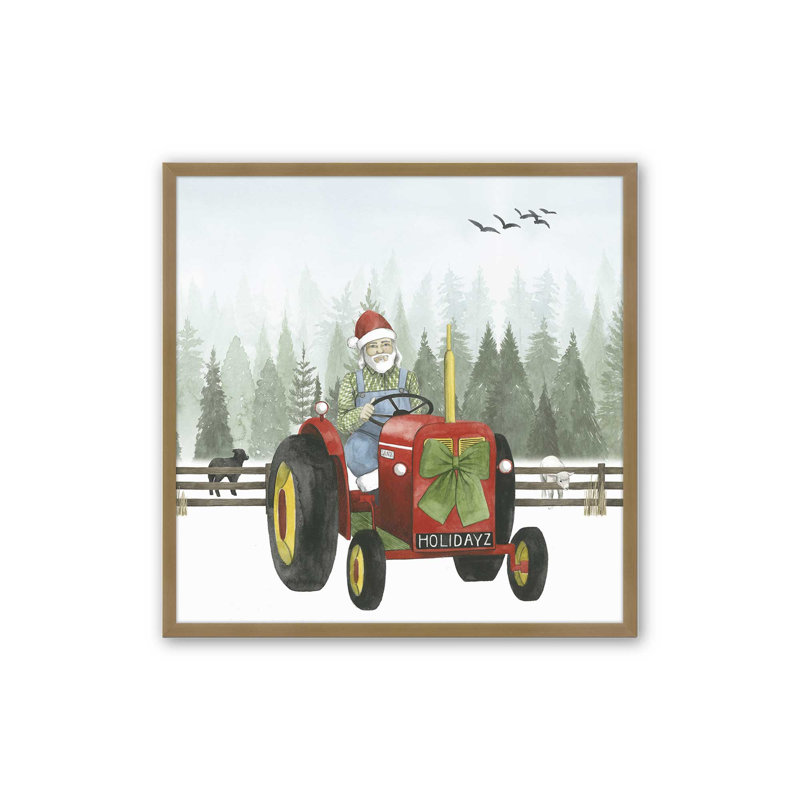 «Santa's Christmas Tractor Ride I Print», H 13,75 po x l 13,75 po x P 1,25 po, Cadre simple brossé doré