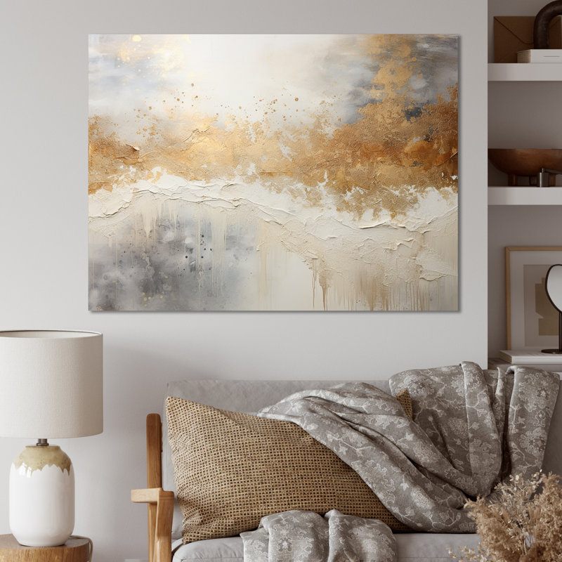 Minimal Gold And Beige Abstract River, 24" H x 32" W x 1" D, Wrapped Canvas
