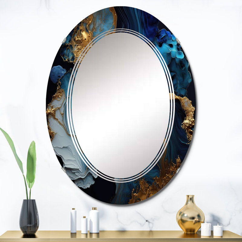Olexa Geode Marble Blue III - Miroir mural abstrait en marbre, 36 po x 24 po