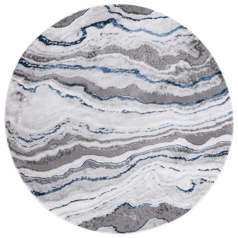 Swindle Abstract Gray/Blue Area Rug, Round 6'7"