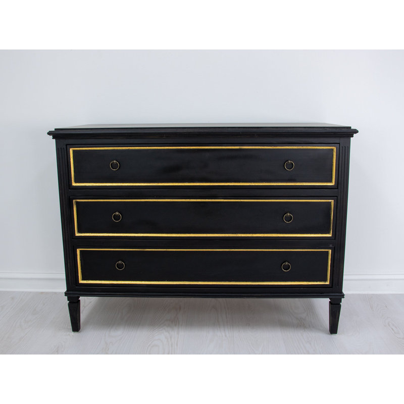 Lauren 3 - Drawer Solid Wood Dresser, Black/Gold
