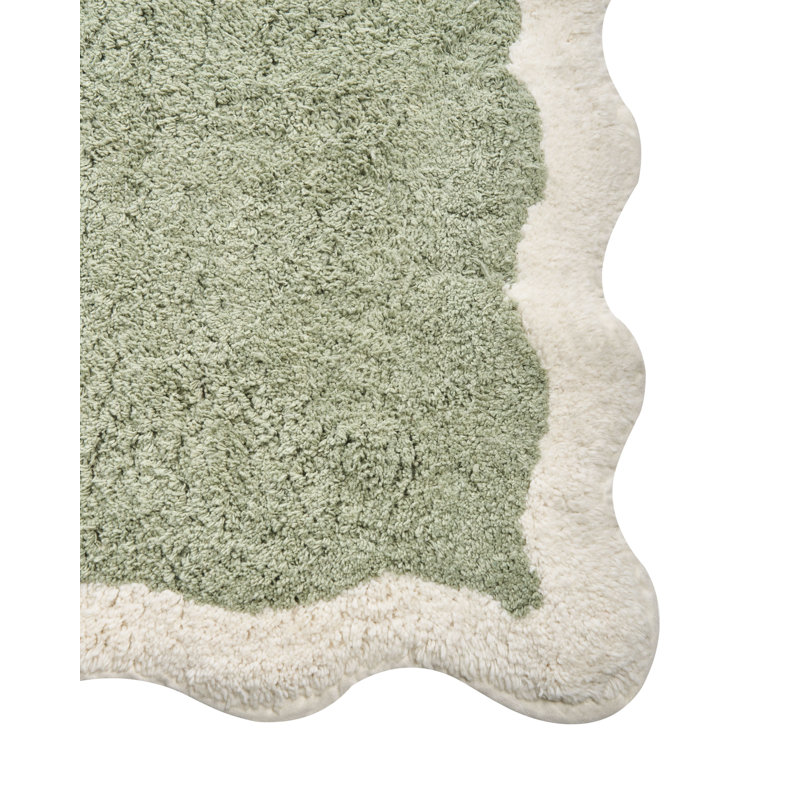 Cotton Non-Slip Bath Mat, 90cm L x 60cm W, Green/Beige