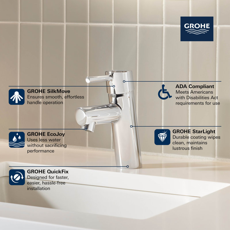 Concetto™ Single Hole Bathroom Faucet, Chrome, Drain Assembly Included: Yes