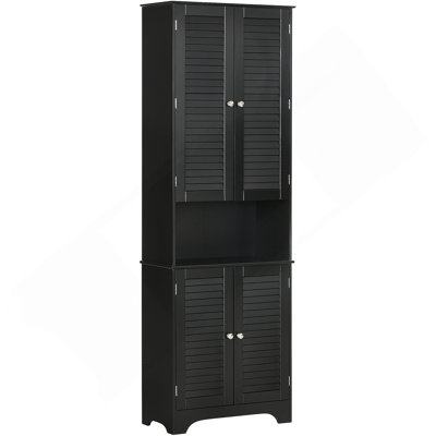 Tall Narrow Bathroom Storage Cabinet With Doors And Shelf Adjustability, Freestanding Bathroom Linen Cabinet With 2 Cabinets And Countertop, Bathroom Floor Cabinet, Black
