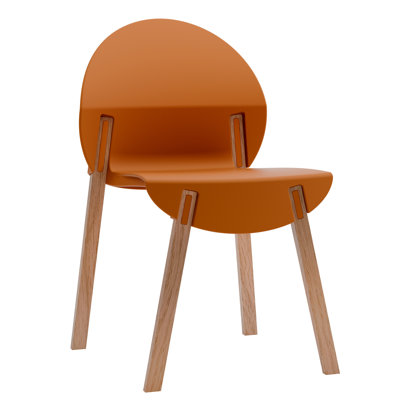 Ensemble de 4 chaises orange tropical - Pieds en bois de chêne rouge et ensemble de mobilier de salle à manger et de salon en PP