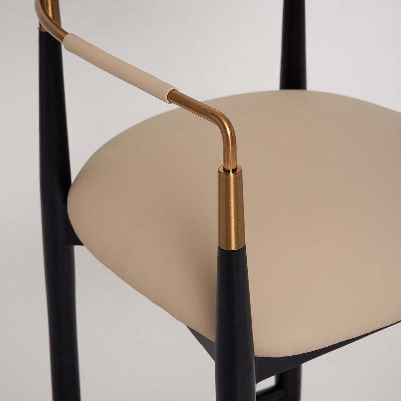 Cidra Upholstered Stool, Counter Stool (26.5" Seat Height), Cream Latte Seat/Matte Black/Satin Brass Frame