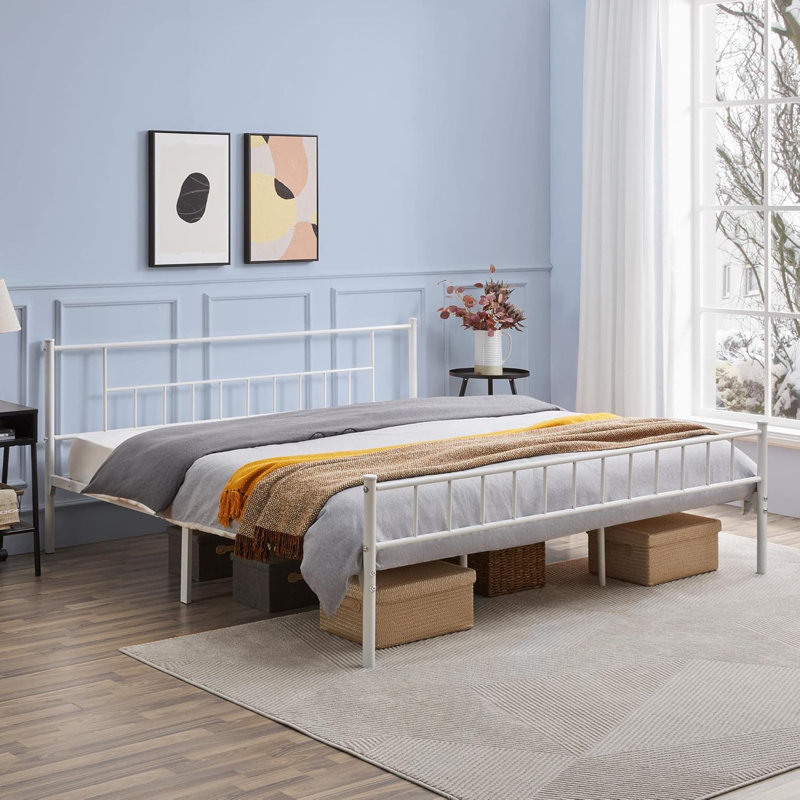 Delaenie Metal Platform Bed, White, King